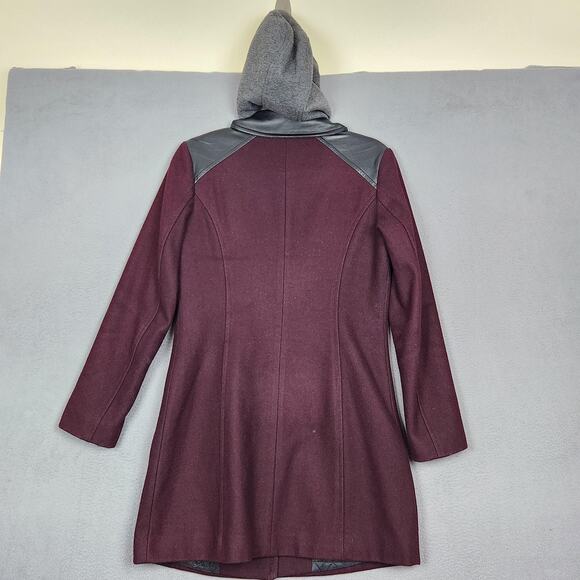 Marc New York Andrew Marc Coat Womens 2 Burgundy Wool Blend Hooded Asym Zip - Picture 2 of 16